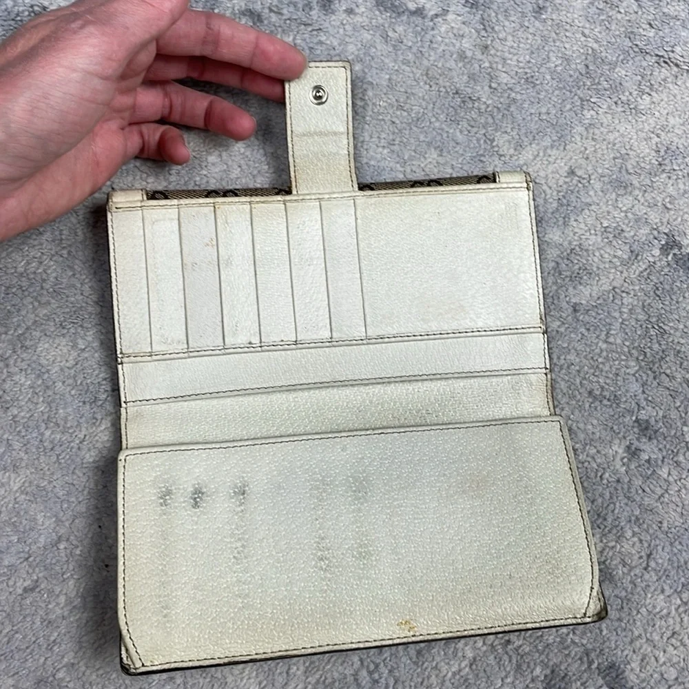 Gucci Monogram GG Logo Canvas Long Continental Wallet White Leather Trim Bolt - Picture 12 of 16